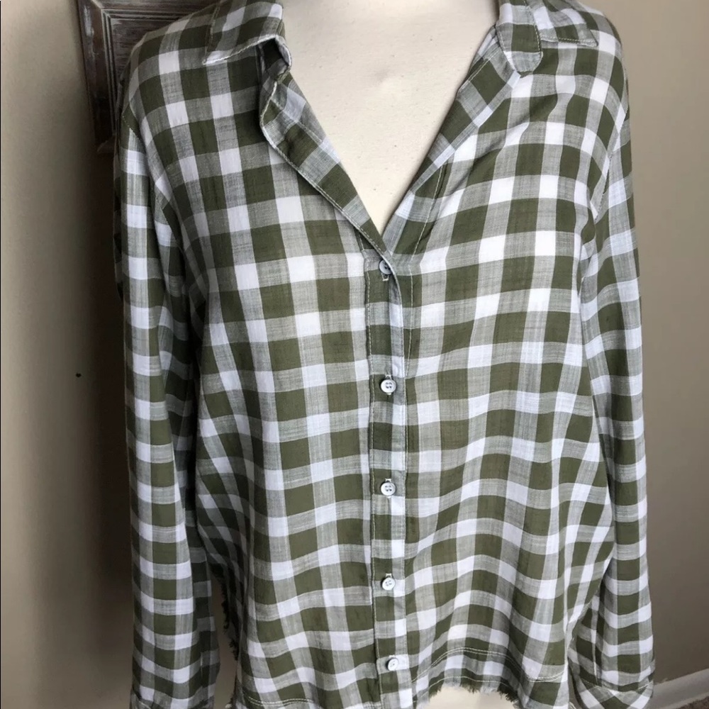 Bella Dahl Button Down Top Size M Plaid Green